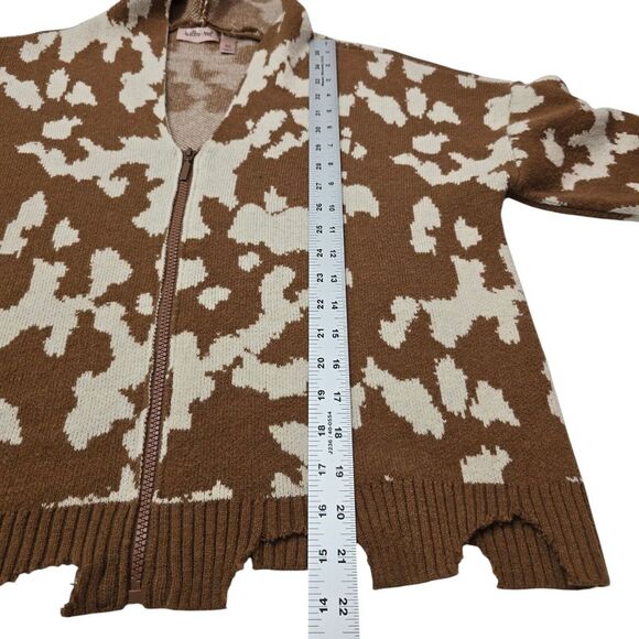 Willow & Root Buckle Knit‎ Sweater Hooded Animal Print Frayed Hem Size XS - Picture 6 of 8